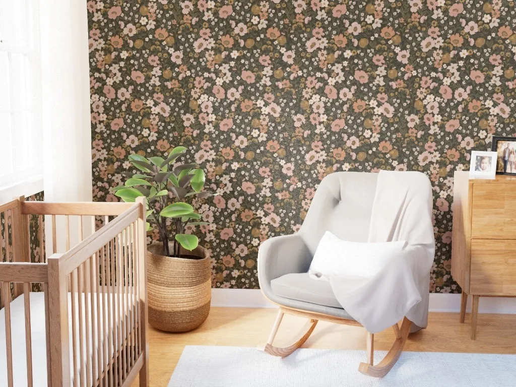 A nursery with a floral IndyBloomDesign print