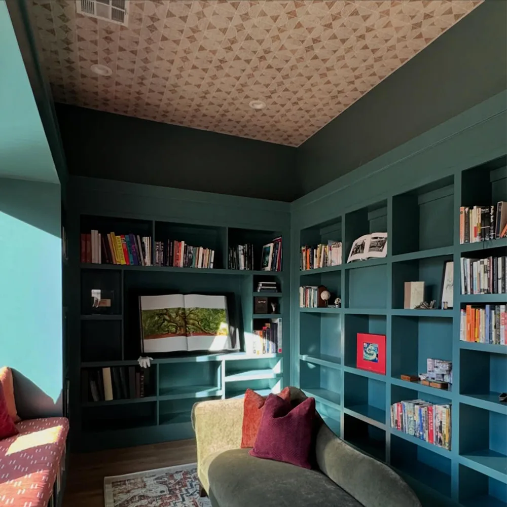 Wallpaper in Boho Tribal Woodcut Neutral Geometric Shapes on Natural Wood by aaron_christensen