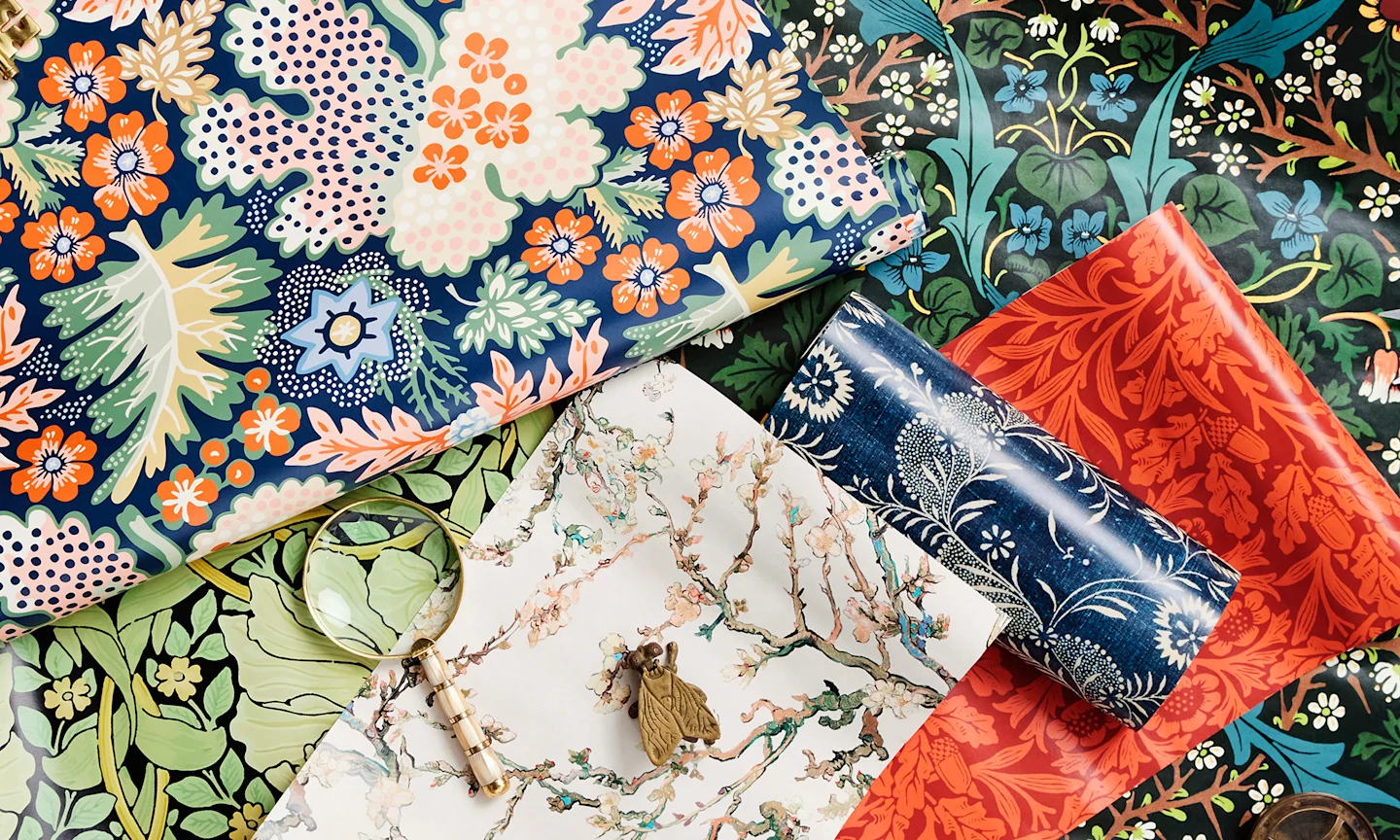 Heritage Revival style wallpapers layered together.