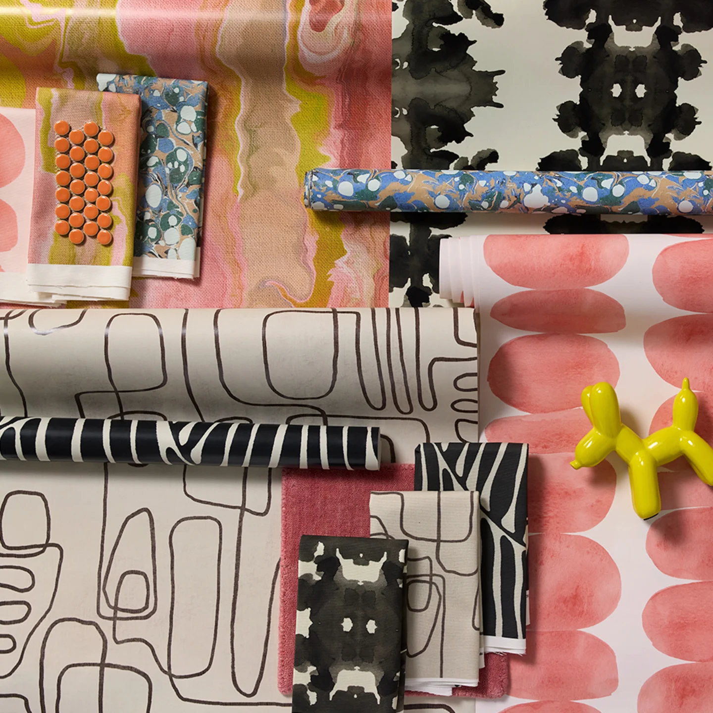 Rolls of modern style wallpaper.