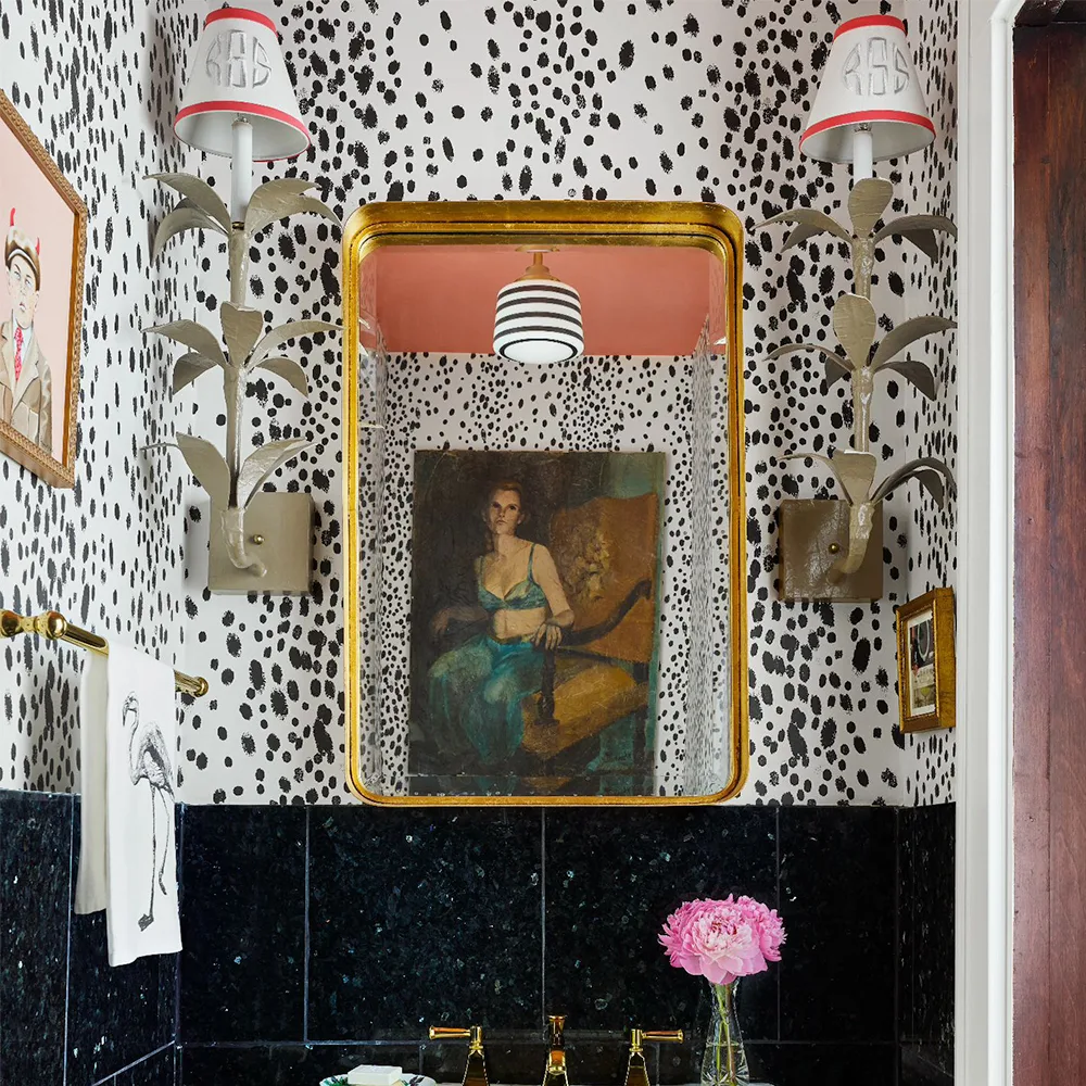 Charcoal dots wallpaper in a bathroom