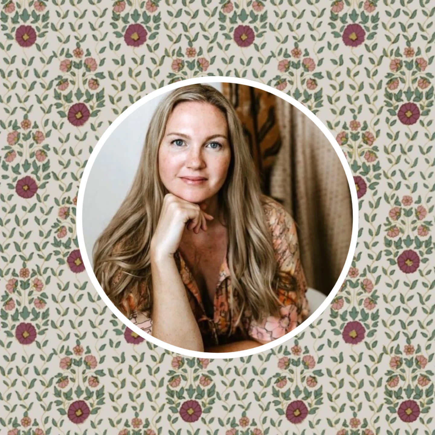 Headshot of VK Studio in front of one of her designed prints.