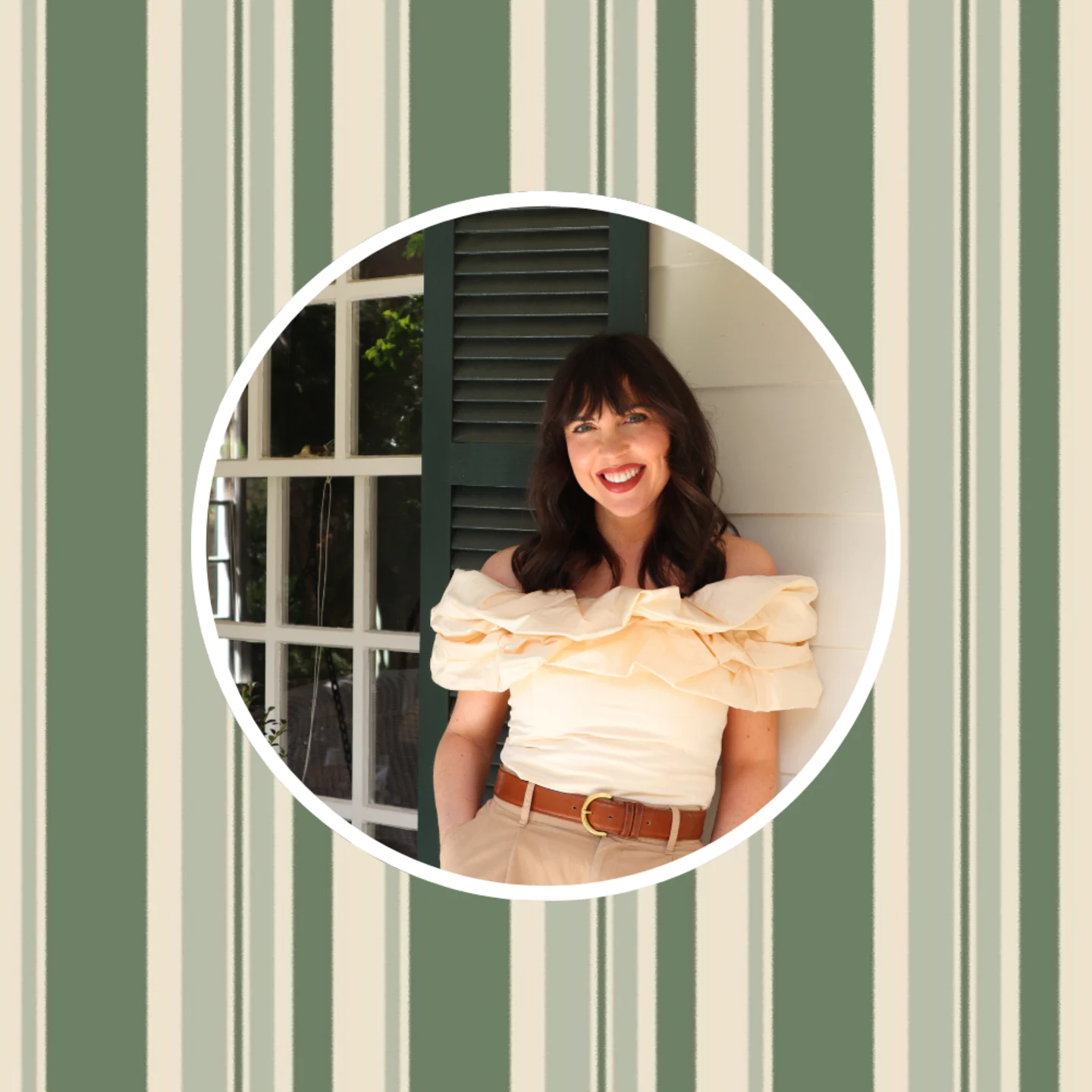 headshot of Shelby Vanhoy in front of one of one of her favorite designs.