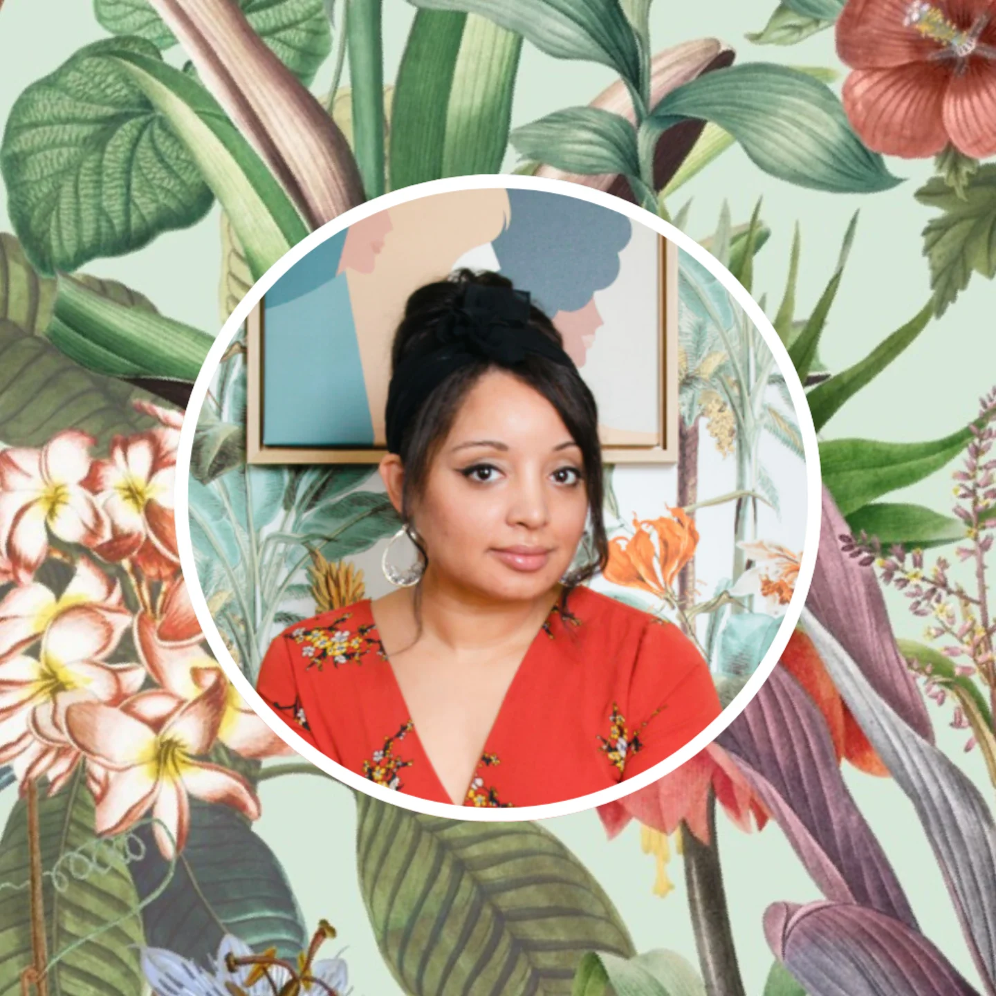 Stephanie Watkins in front of one of her favorite Spoonflower designs